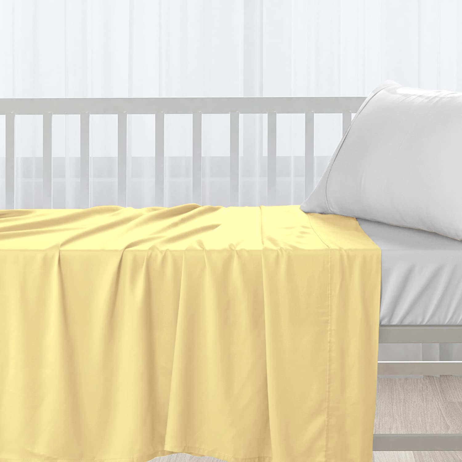Pizuna Cotton Flat Crib Sheet Baby 70 X 100cm Mellow Yellow, 1pc 400 Thread Count 100% Long Staple Combed Cotton Luxurious Sateen Weave Baby Bed Sheets With Stylish 5cm Hem By