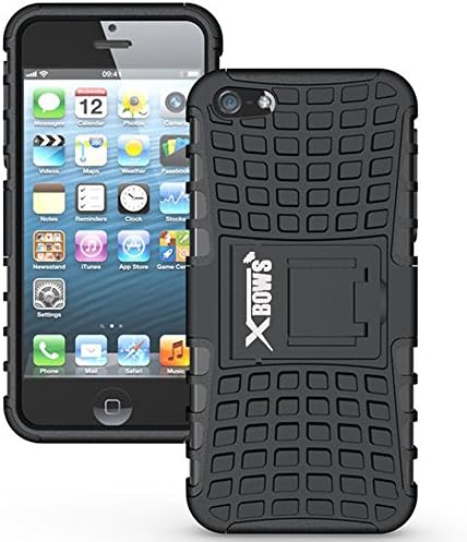iPhone 5S Case, iPhone SE Case, Xbows [Rugged Wave] Slim Durable Protective Shockproof Case Built-in Kickstand for Apple iPhone 5/5S/SE (Black)