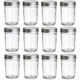 Nakpunar 12 pcs, 8 oz Mason Jars with Silver Lids