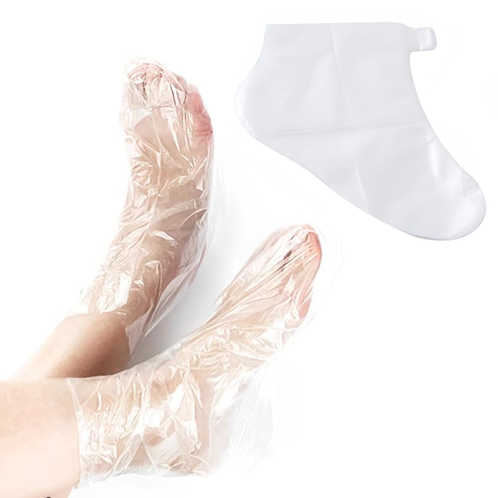 200 PCS Plastic Disposable Booties Clear Plastic Pedicure Bags Thickened Paraffin Wax Bath Liners Paraffin Baths Socks with Stickers for Foot Pedicure Hot Spa Wax Treatment Foot