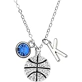 Sportybella - Personalized Basketball Necklace with Letter & Birthstone Charm, Basketball Jewelry, Gift for Players & Basketball Lovers