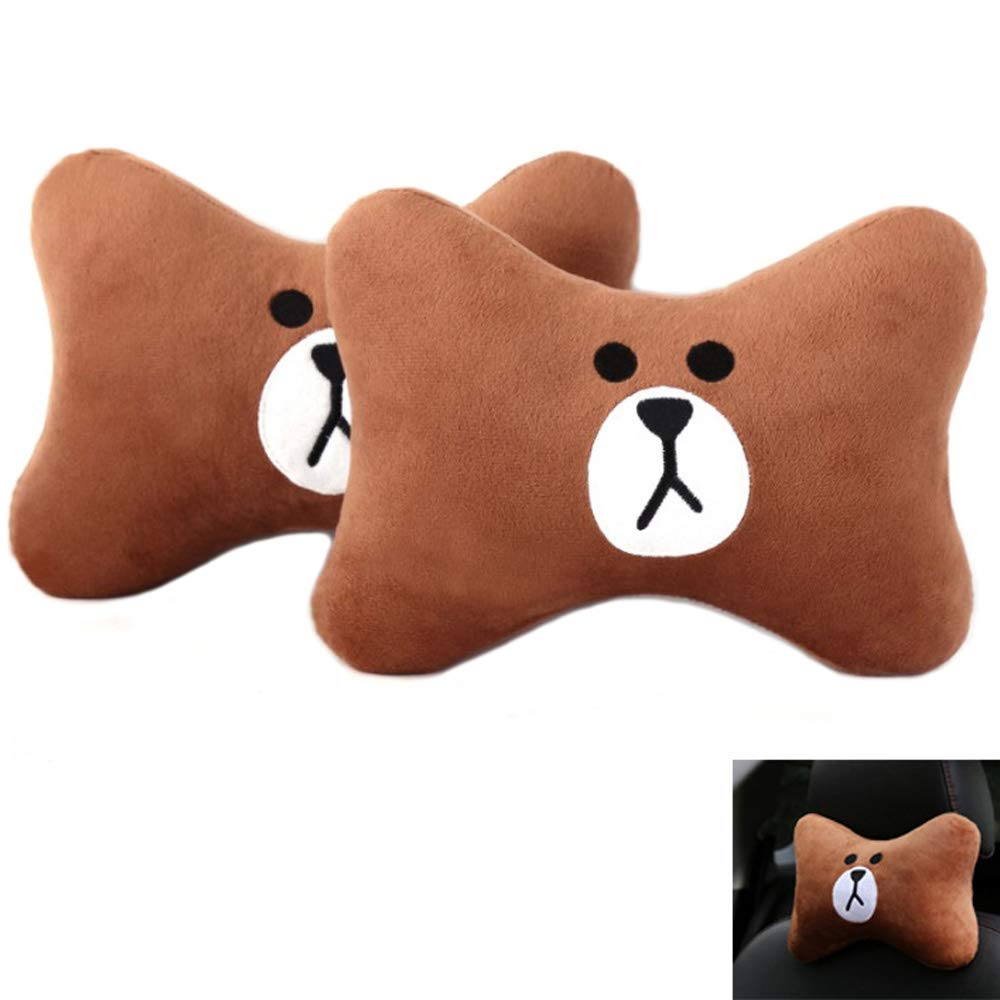 Photo 1 of 2-Pack Car Neck Pillow – Cute Bear Headrest Support Cushion, Soft & Comfortable Car Seat Accessory, Universal Travel Headrest for Car & Home Use (Brown)