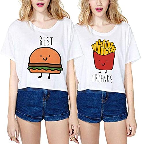 Best Friends T Shirts for Girls Women Short Slevee Blouse Summer Crop Tops For Teens Jumpers Letter Print Funny Slogan Hoodies Tunic Pattern Plus Size Boyfriend Style Jersey T-shirt Hip Hop Streetwear