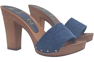 Kiara Shoes Clogs with Band in Blue Denim Jeans Heel 10 - Made in Italy - MY810 Denim (Denim, 7 US)