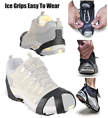 Pozlle Ice Grips,Updated VersionIce & Snow Grips Cleat Over Shoe/Boot,Traction Cleat Rubber Spikes Anti Slip 10 Steel Studs Crampons Slip-on Stretch Footwear