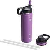 ThermoFlask 24 oz Double Wall Vacuum Insulated Stainless Steel Water Bottle - Reusable with Leakproof Chug & Straw Lids - Keeps Drinks Cold 24 hr/Hot 12 hr - Easy Maintenance - Gym/On-the-Go, Plum