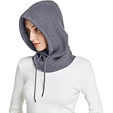 Women Winter Knit Hood Hats Wool Blend Hooded Scarf Hat Balaclava Knit Skull Cap Beanie Hat Neck Gaiters Head Scarves