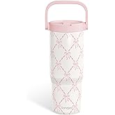 SANDJEST Bow Stainless Steel Straw Lid Tumbler 30oz with Carry Handle for Women Girls, Insulated Travel Coffee Cup, Gift for Sports Outdoor Workout Christmas Birthday