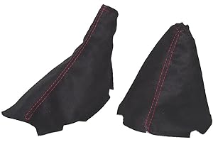 The Tuning-Shop Ltd Compatible with Shift Boot & E Brake Boot for Chevrolet Corvette C6 MK6 2005-2013 Genuine Black Italian Alcantara Red Stitching