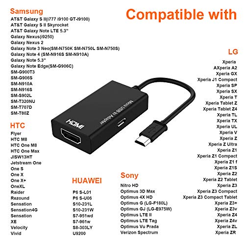 MHL Micro USB to HDMI Cable Adapter, MHL to HDMI 1080P Video Graphic Converter, Cable Adapter with Video Audio Output for Samsung HTC