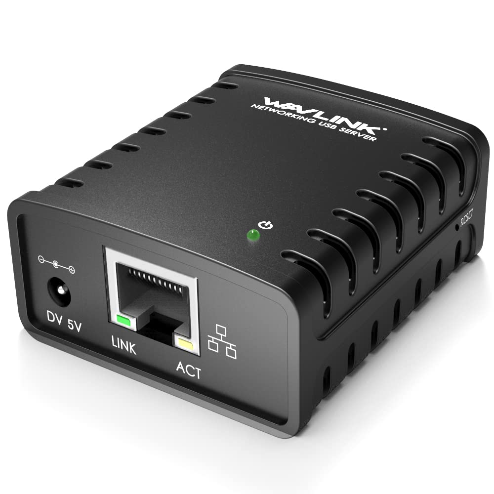 USB 2.0 Network Print Server, WAVLINK LAN Print Share Server for USB Printers, LPR Print Protocol 10/100Mbps Computer Print Server Adapter for Windows, MacOS 10.7 or above, No Driver Required