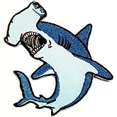Kleenplus Hammerhead Shark Patches Sticker Fish Underwater Animal Cartoon Embroidery Iron On Fabric Applique DIY Sewing Craft Repair Decorative Sign Symbol Costume