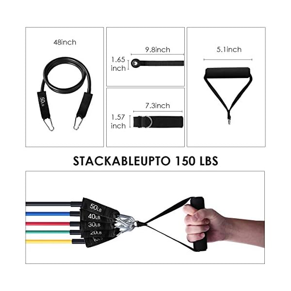 CLEEBORG Resistance Bands Set, Pull Rope Set Exercise Bands Set Men Home Workouts with Fitness Tubes, Foam Handles, Resistance Bands Exercise Elastic Pull Ropes for Indoor Strength Training(150LB)