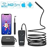 Wireless Endoscope,ROTEK Semi-rigid WiFi Inspection Camera IP68 Waterproof Borescope 2.0 Megapixels 1080P FHD Snake Camera with 8 LEDs Light for iPhone Ipad Android Phone, Tablet PC - 5 Meter