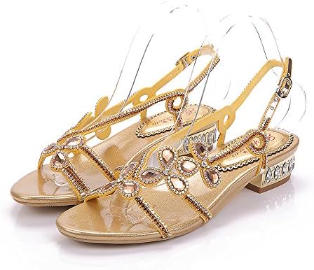 Unicrystal Women's Low Block Heel Diamante Jewelled Slingback Sandals Shoes