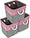 Sorbus Cube Storage Bins Basket Set [3-Pack] Large Square Cube Fabric Collapsible Organizer Bin with Cotton Rope Carry Handles for Linens, Toys, Clothes (Pink)