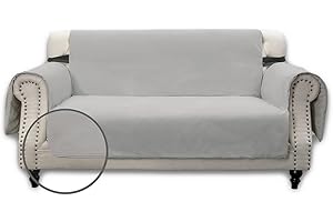 Snugglesinto Sofa Cover, Water Resistant Slipcover Furniture Protector, Washable Couch Cover with Non Slip and Elastic Straps for Kids, Dogs, Pets(Oversized Loveseat, LightGrey-Stripe)