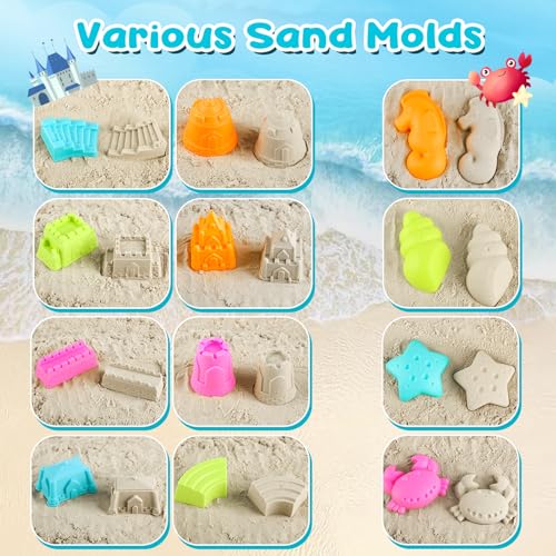 YIMORE Beach Games Children, 28 Pieces Sand Travel Toys with Folding Bucket Children, Sea Games for Children Boys Girls