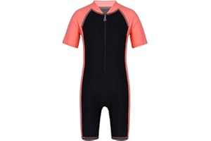 ranrann Kids Boys One Piece Rash Guard Sun Protection Swimsuit Short Sleeves Front Zippered Swimwear Bathing Suit