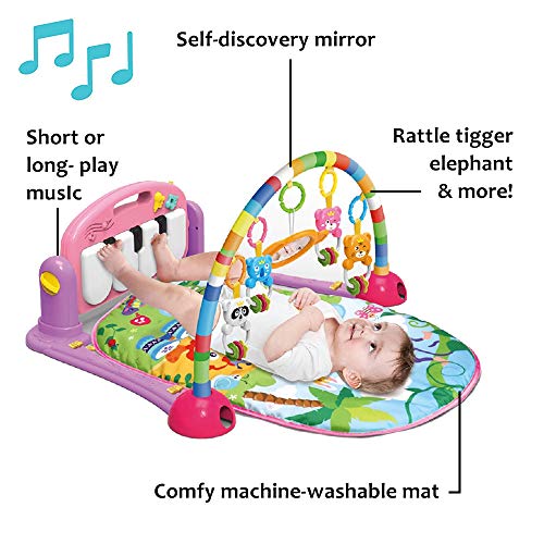 WYSWYG Baby Gym Jungle Musical Play Mats for Floor, Kick and Play Piano Gym Activity Center with Music, Lights, and Sounds Toys for Infants and Toddlers Aged 0 to 6 to 12 Months (Pink)