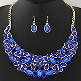 Malltop Women Jewelry Statement Rhinestones Pendant Bib Chain Choker Necklace Earrings Set (Oval Shap, Blue)