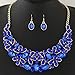 Malltop Women Jewelry Statement Rhinestones Pendant Bib Chain Choker Necklace Earrings Set (Oval Shap, Blue)