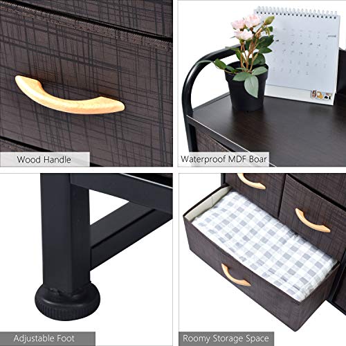 charaHOME Drawer Dresser(Brown) Dresser Organizer with 7 Drawers, Fabric Dresser Storage Tower for Bedroom, Hallway, Entryway, Closets, Sturdy Steel Frame, Wood Top & Handles