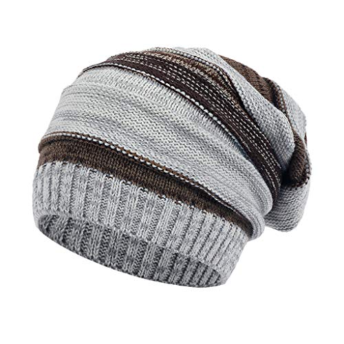 DaoAg Unisex Patchwork Fleece Lined Headwear Cable Knit Beanie Hat Chunky Outdoor Hat (Gray, 56-58cm)