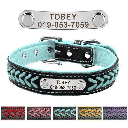 Assyrian Custom Leather Dog Collar Personalized Engraved Puppy Cat Dog Tag Collar With Nameplate For Small Medium Large Dogs (Size S)