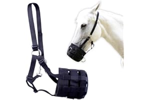 【Complimentary Stirrups】 WINPLAN Muzzle Guard for Horses Anti-bite Cover Comfortable Houndstooth Design Breathable with Chin and Neck Padding Anti-bite Nylon Fasteners Reinforced Straps