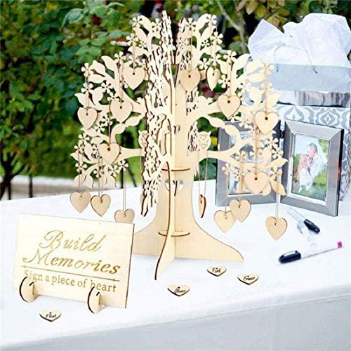 Yeefant Wedding Guest Book Tree Visit Sign 3D Wooden Hearts Rustic Pendant Drop Ornaments for Graduation Birthday Party Decoration