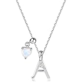ixluck Natural Heart Moonstone Letter Necklace Alphabet Letter Pendant Necklace Dainty Initial Jewelry for women
