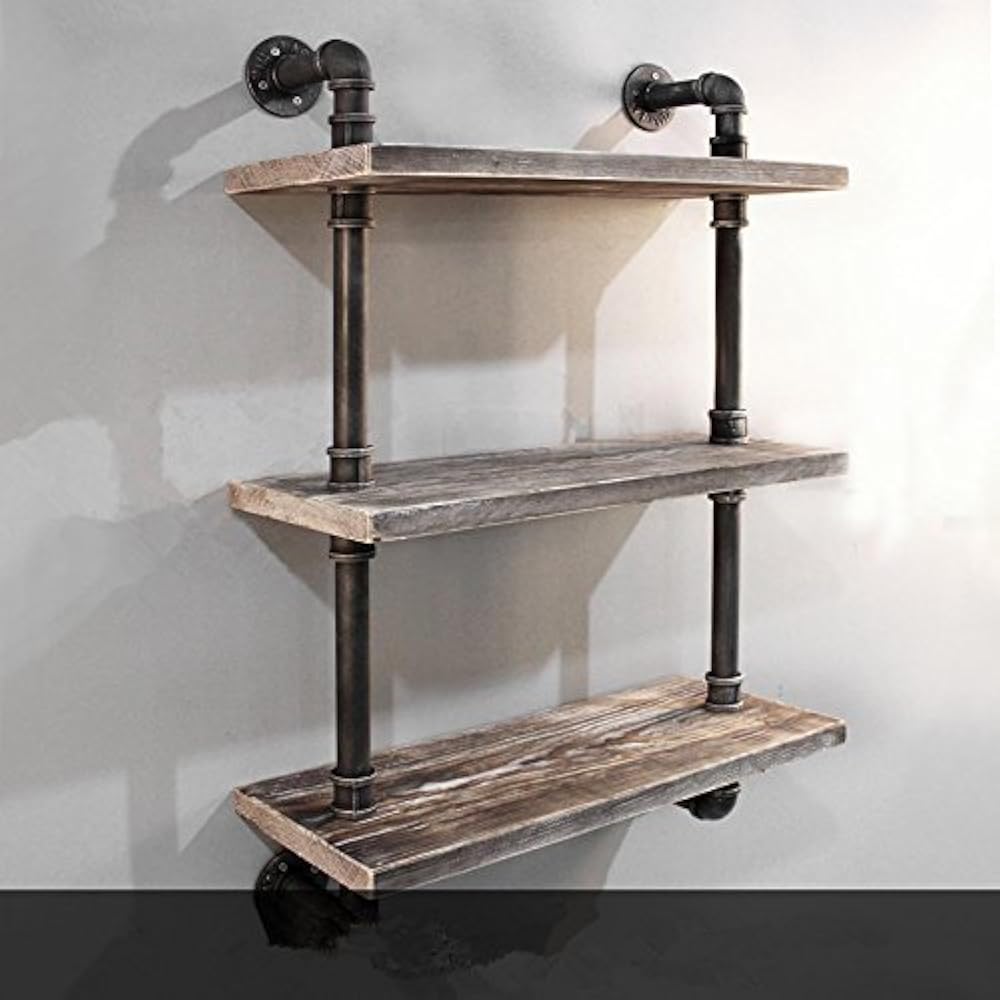 Industrial Pipe Bookcase Wall Shelf Rustic Wood Floating Wood Shelves Shelving eBay