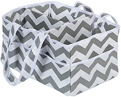 MOWANG Baby Diaper Caddy Organizer and Nursery Tote with Solid Bottom and Dividers. Extra Strength Velcro Fasteners. Great Diaper Bag for a Baby Shower Gift. (Wave pattern)