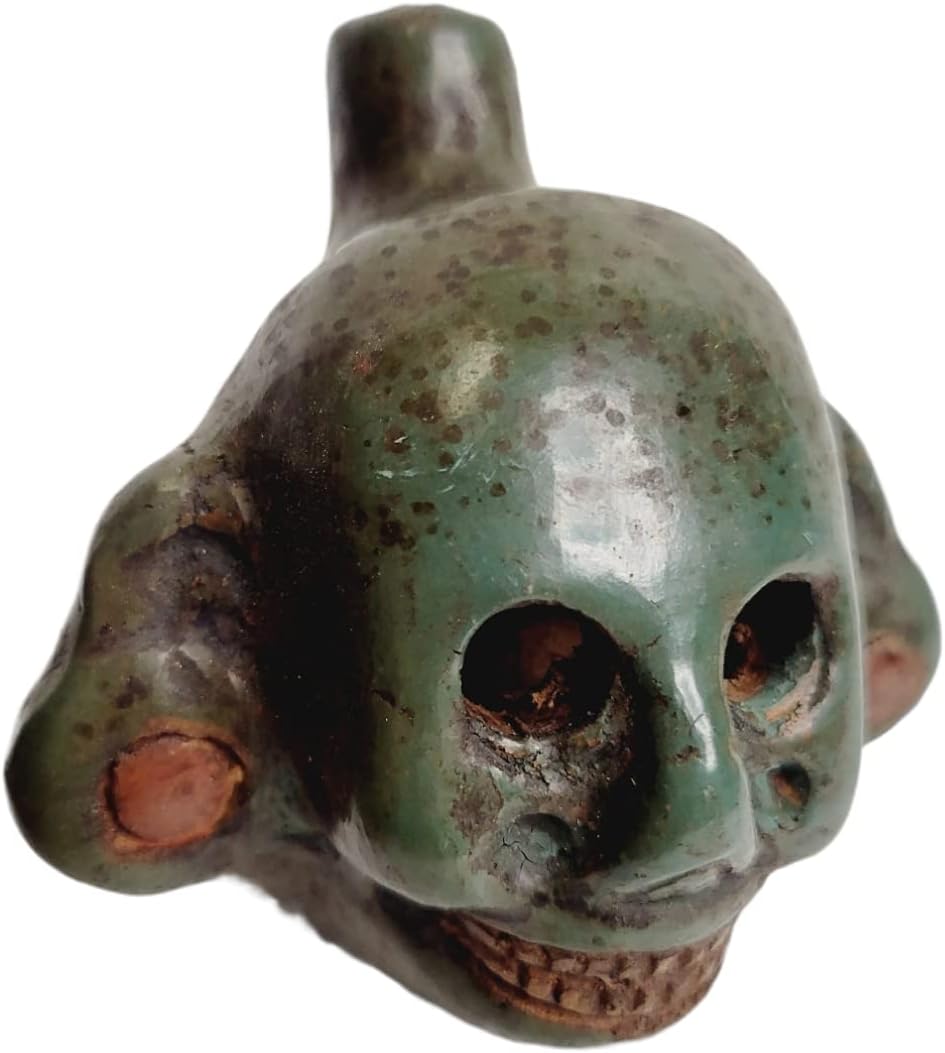 Mixed Media - Small Penacho Death Whistle, Death Whistle LOUD medium size Hand Crafted Original Whistles, Maya Aztec, sugar (Green)
