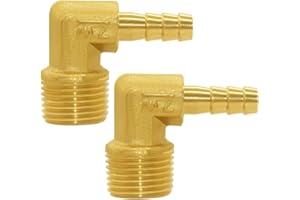 Joywayus Brass Hose Fitting,90 Degree Elbow,1/4" Barb x 3/8" NPT Male Pipe Water/Fuel/Air (Pack of 2)