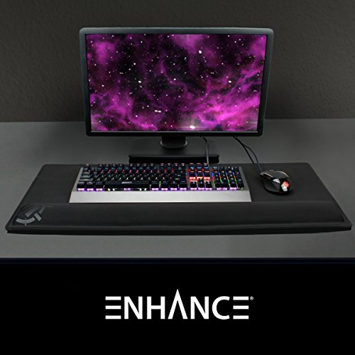 ENHANCE Large XXL Gamer Mouse Mat for PC Gamers with Stand - Ergonomic Mouse Mat with Wrist Rest (80 x 35 x 2.5 cm) - Anti-Scratch Stitching and Superior Quality Surface - Black