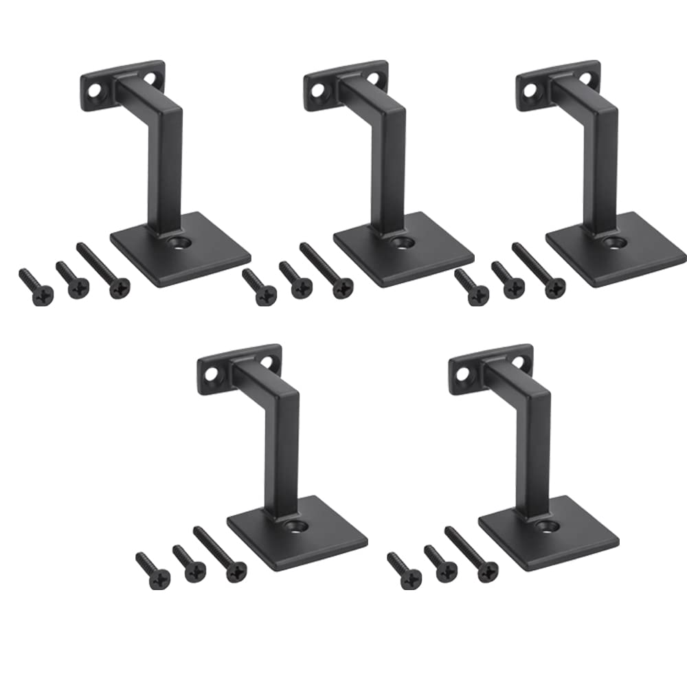 YUZES 5 Pack Black Zinc Alloy Handrail Holder, Wall Mount, Indoor Railing, Stair Railings, Runner Support