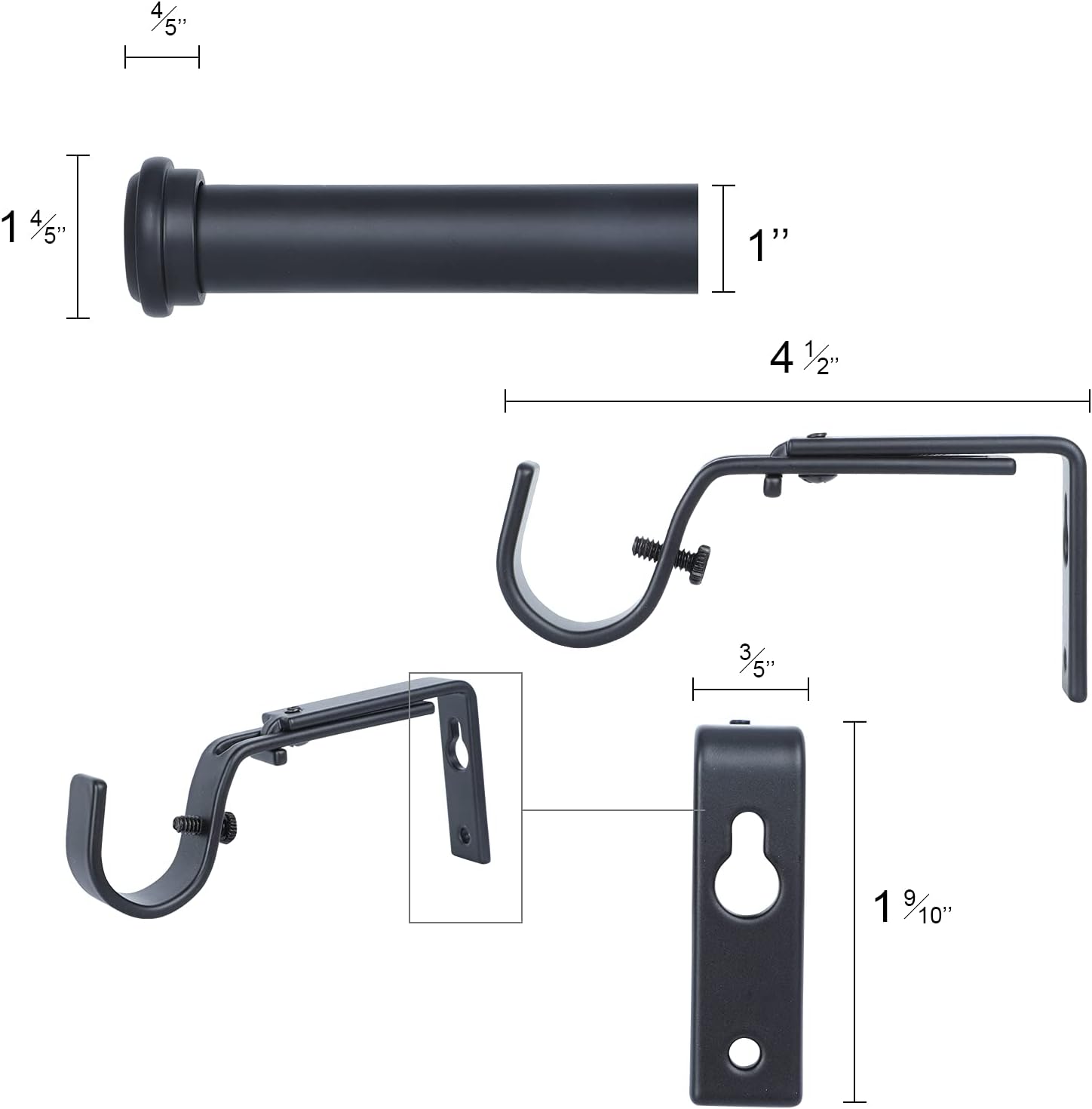 OLV Mate Black 2 Pack Curtain Rods for Window 28-48 inch, Adjustable Single Window Curtain Rods With Finials,Drapery Rods of Window Treatment,1 inch Diameter,Set of 2: Home Improvement