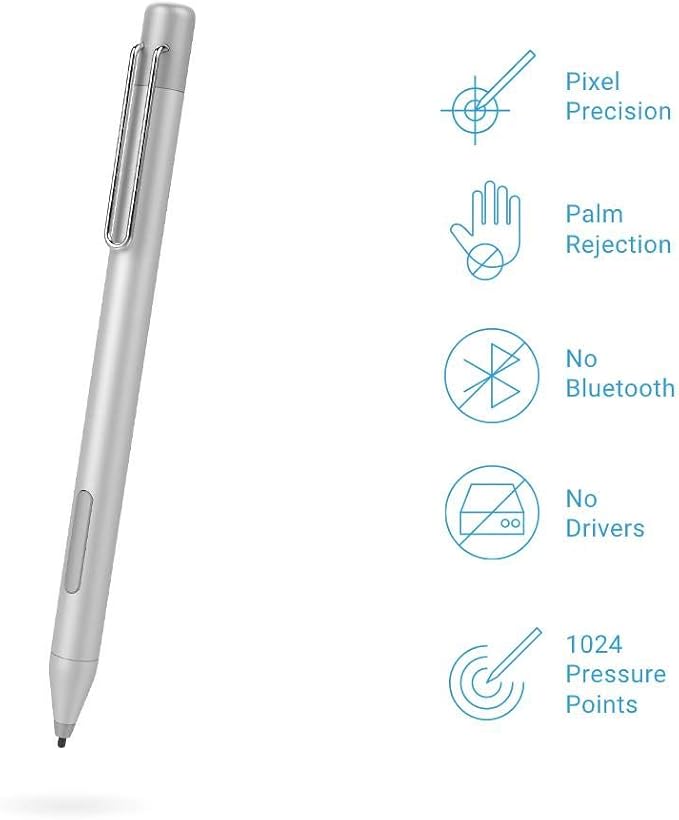 Penna Stilo Per Microsoft Surface E HP - Lega Alluminio, 1024 Livelli Pressione, Argento - Foto 6