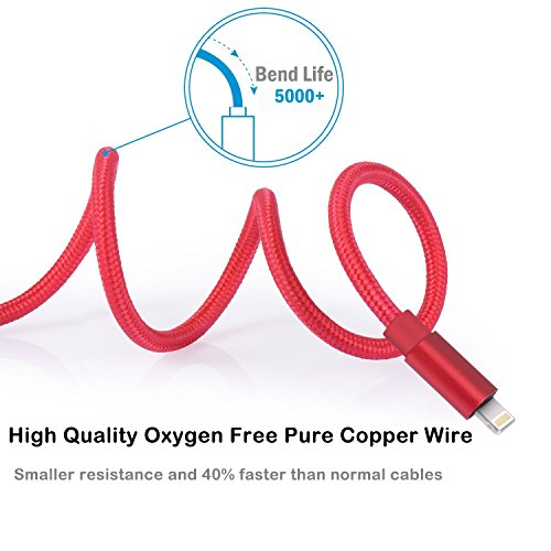 Charger for iPhone, Lightning Cable 2PACK 5FT 6FT, Lightning to USB Cable for iPhone Long Durable Nylon Braided Charging Cord for iPhone X 8 8 Plus 7 7 Plus 6 6 Plus iPad Mini Air Pro, iPod Black Red