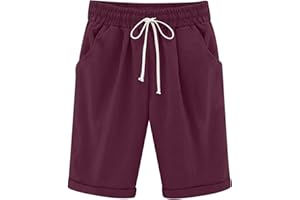 QACKNE Bermuda Shorts for Women Knee Length Drawstring Sweatshorts Athletic Workout Shorts Casual Jogger with Pocket