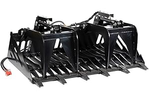 Titan Attachments 72" Skeleton Rock Grapple Rake with Teeth, Skid Steer Quick Tach Hookup, Fine Grade Tines for Sifting, Side Cutters and Cutting Edge, Hydraulically Operated, Great for Landscaping