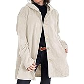 chouyatou Women's Spring Fall Corduroy Jacket with Hood Casual Loose Button Down Hooded Corduroy Trench Coat Outerwear