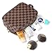 Daisy Rose Luxury Checkered Make Up Bag | PU Vegan Leather Cosmetic toiletry Travel bag (Brown)