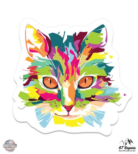 Cat Colorful Design Art - Vinyl Sticker Waterproof Decal