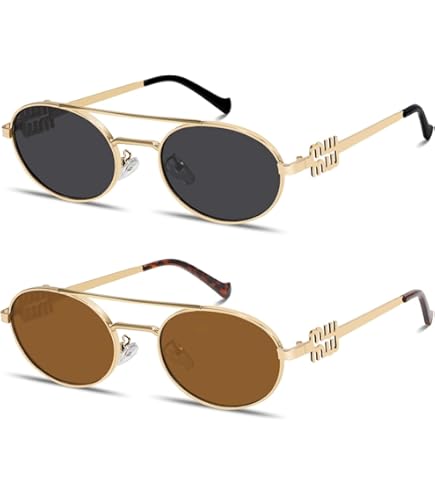 Amazon.com: HERJOUR Oval Trendy Retro sunglasses Double bridge for