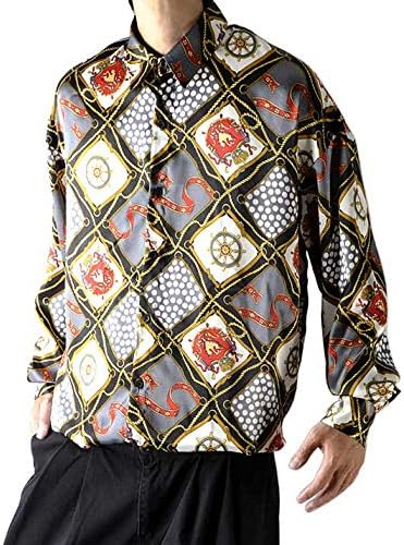 Amazon 柄シャツ メンズ 長袖 オシャレ かわいい レトロ バブル 派手 ビッグシルエット おおきいサイズ アニキ系 シャツ 通販