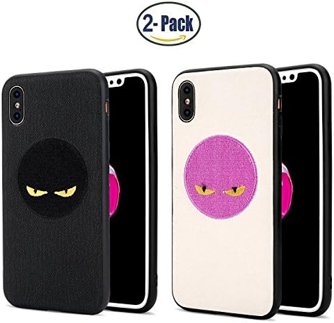 Doonpa iPhone X edition Cases PU Leather with Embroidered Eyes Color Black and white,Pack of 2