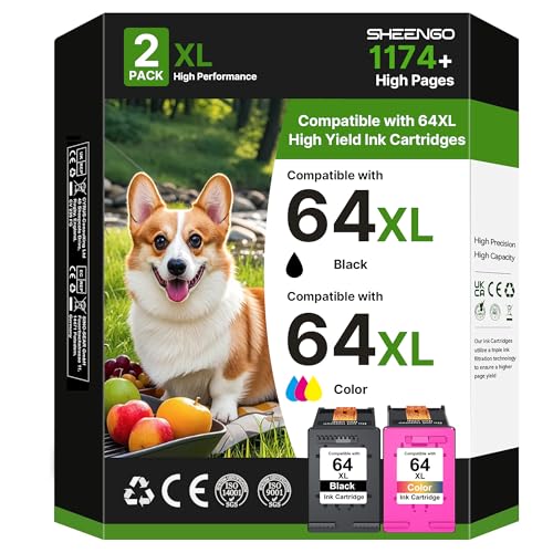 64XL Black and Color Ink Cartridge Replacement for Ink 64 for 64XL Ink Cartridge Combo Pack for Envy Photo 7855 7858 7155 7158 6255 6258 Inspire 7200e 7900e 7955e Tango X Terra(1 Black, 1 Color)